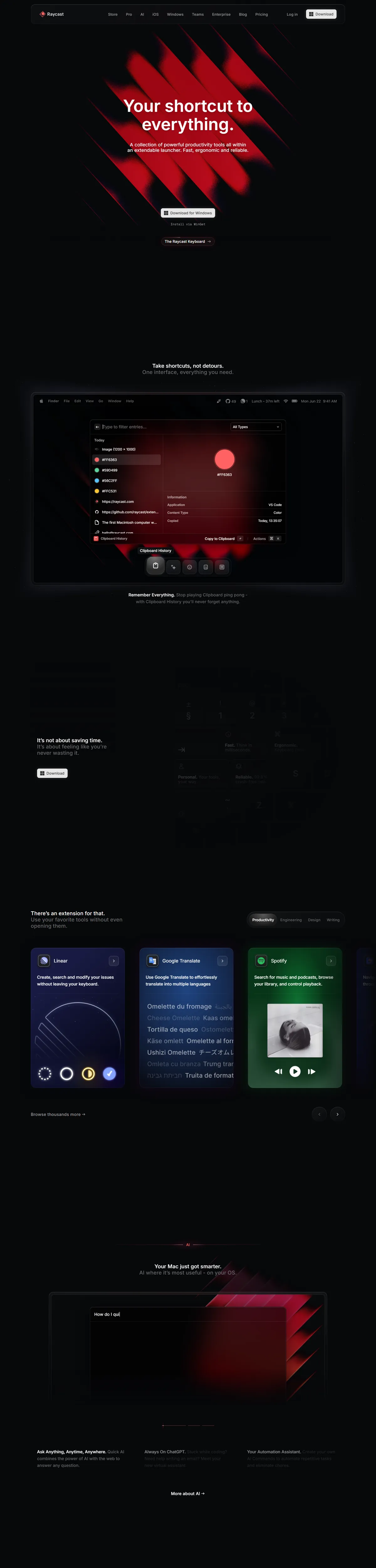 Full page of raycast.com